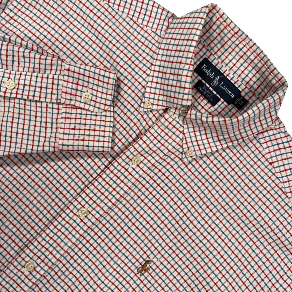 Vintage Ralph Lauren Blake Button Down Shirt Mens M Red Blue Check Oxford Y2K
